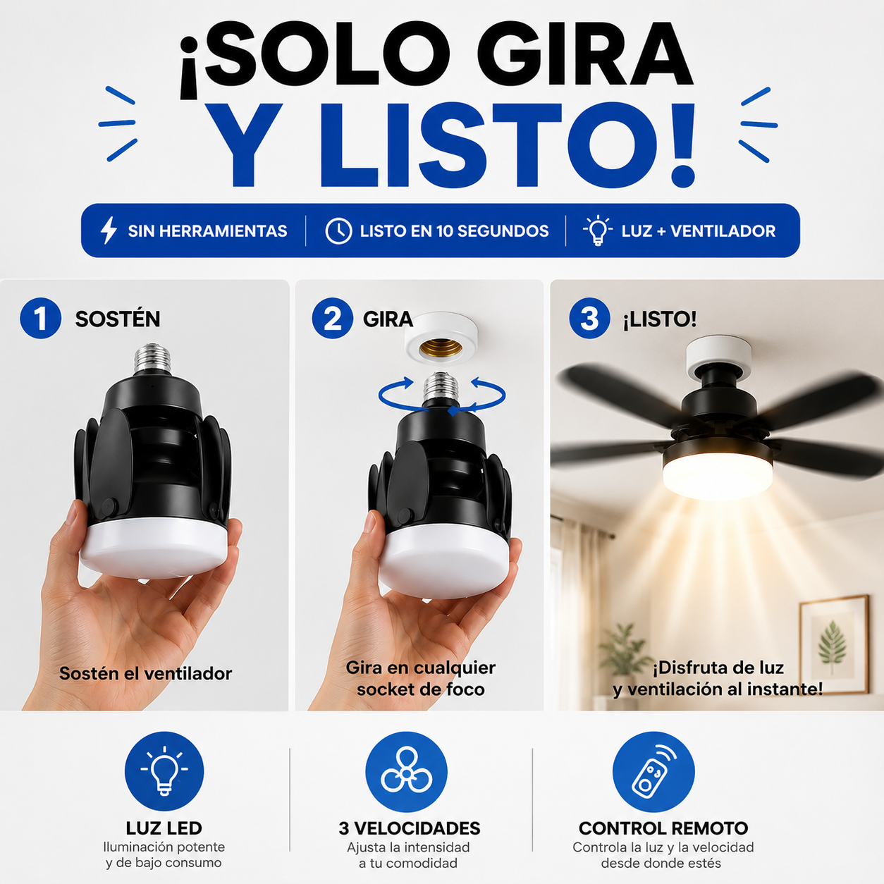 Lampara Luz Ventilador Techo