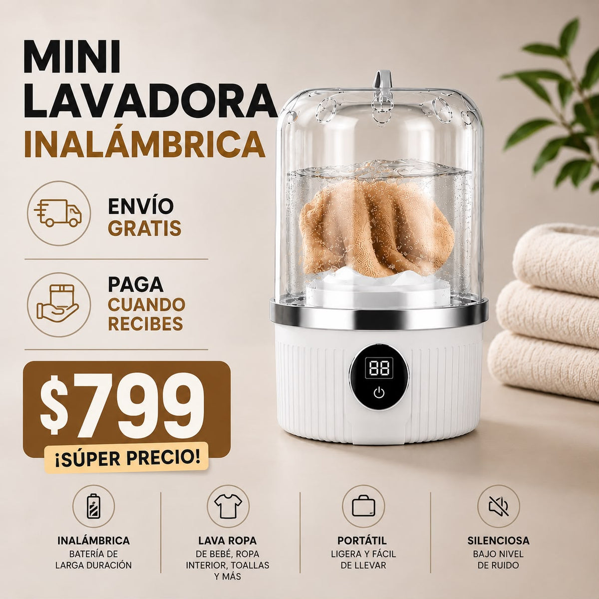 Mini Lavadora Recargable Inalambrica