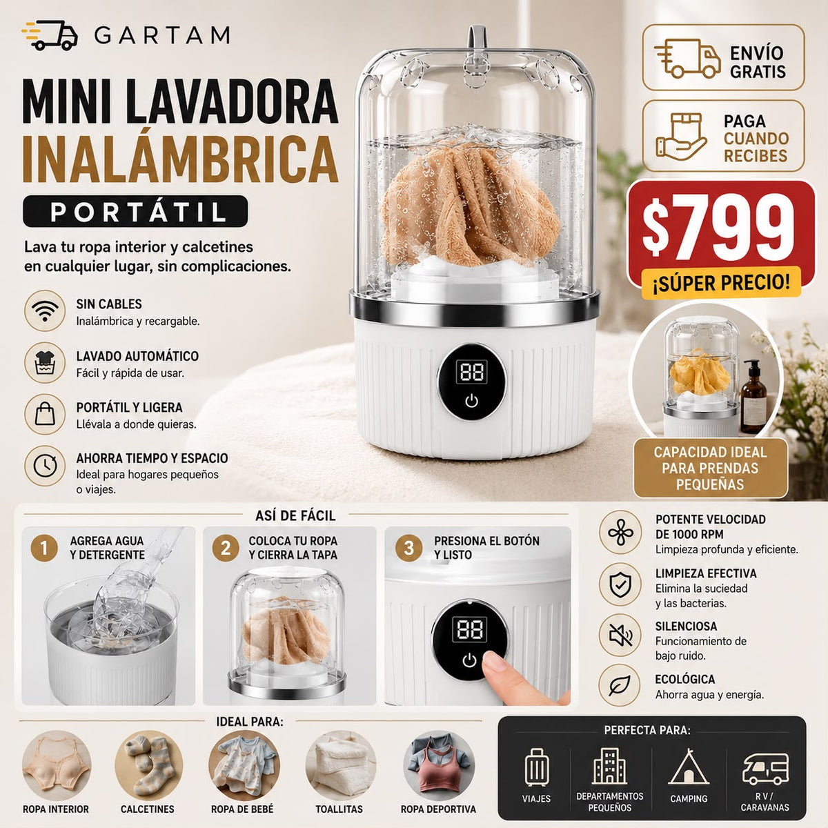 Mini Lavadora Recargable Inalambrica